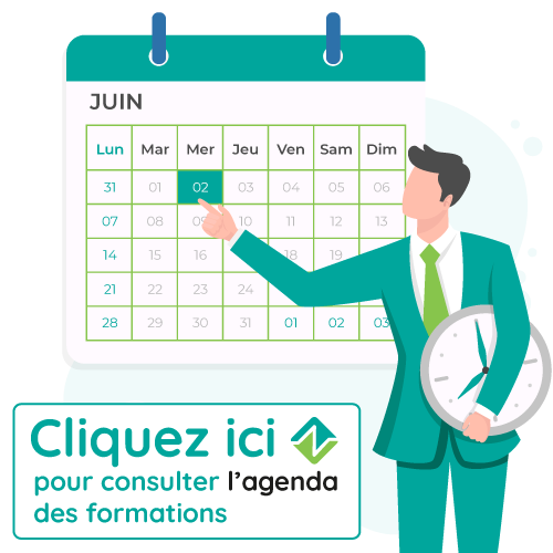 illustration de calendrier avec homme pointant une date